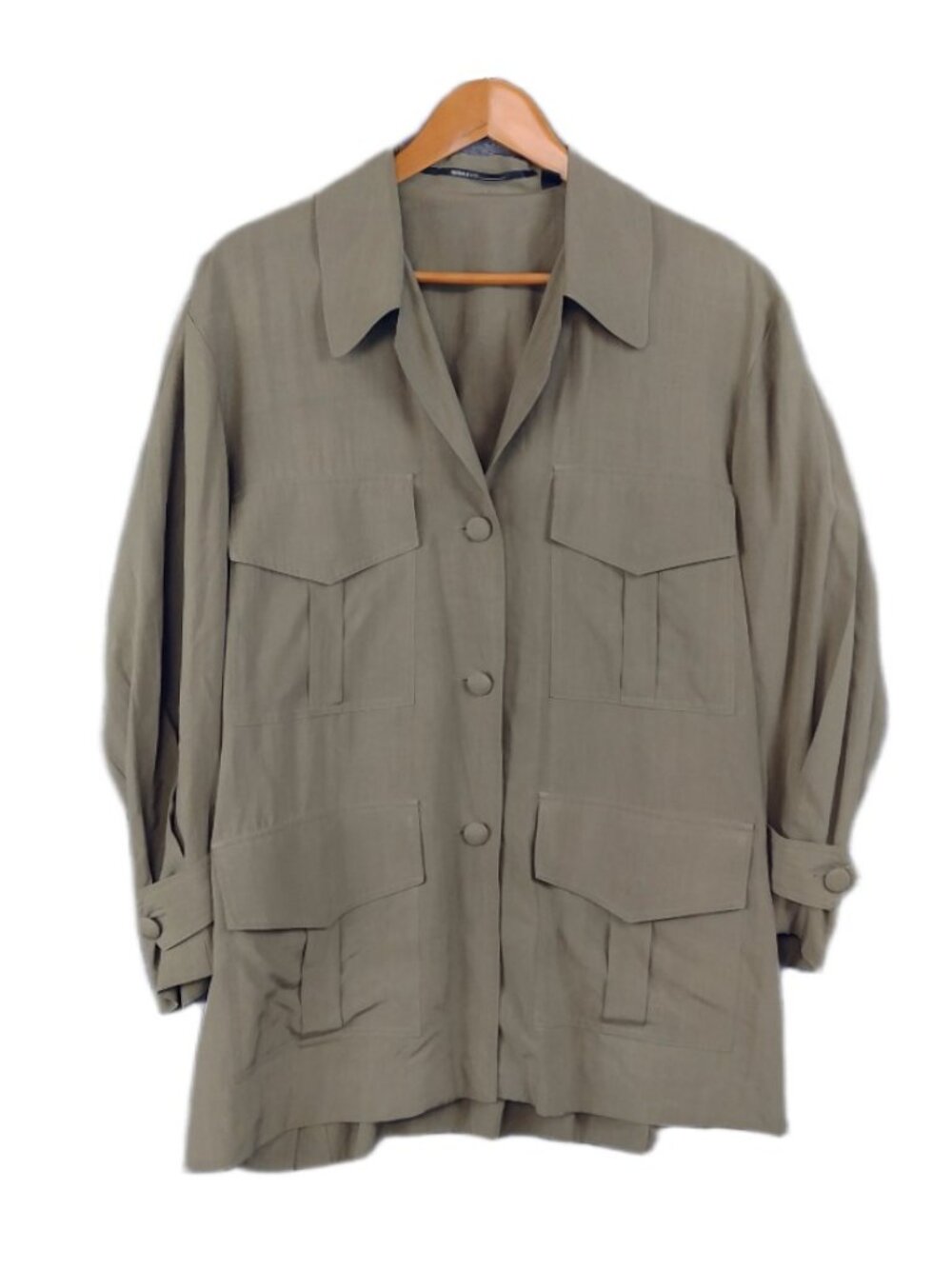 VTG Isda & Co Silk Blazer Fluid Oversize Olive 100% Silk Relaxed Jacket S/M